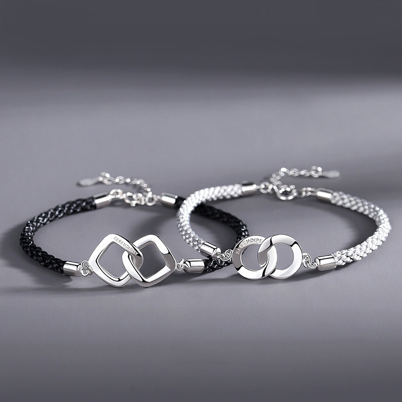 Interlocking Bracelet, Black & White Rhombus Woven Hand Jewellery_voghion.com