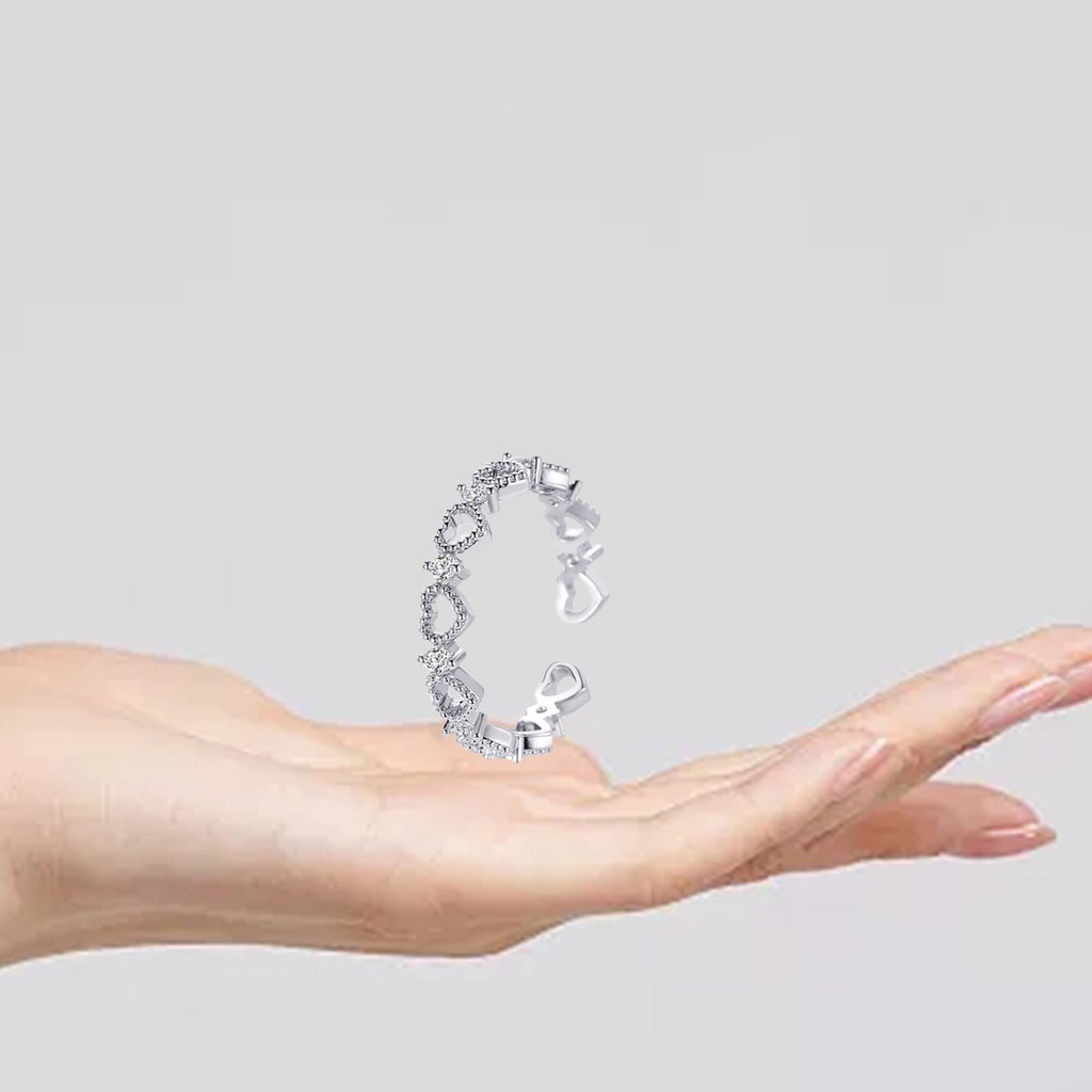 Peach Heart Ring With Zircon - Elegant Open Adjustable Ring_voghion.com