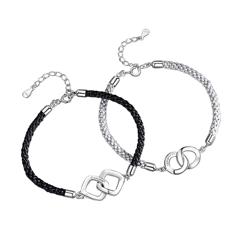 Interlocking Bracelet, Black & White Rhombus Woven Hand Jewellery_voghion.com
