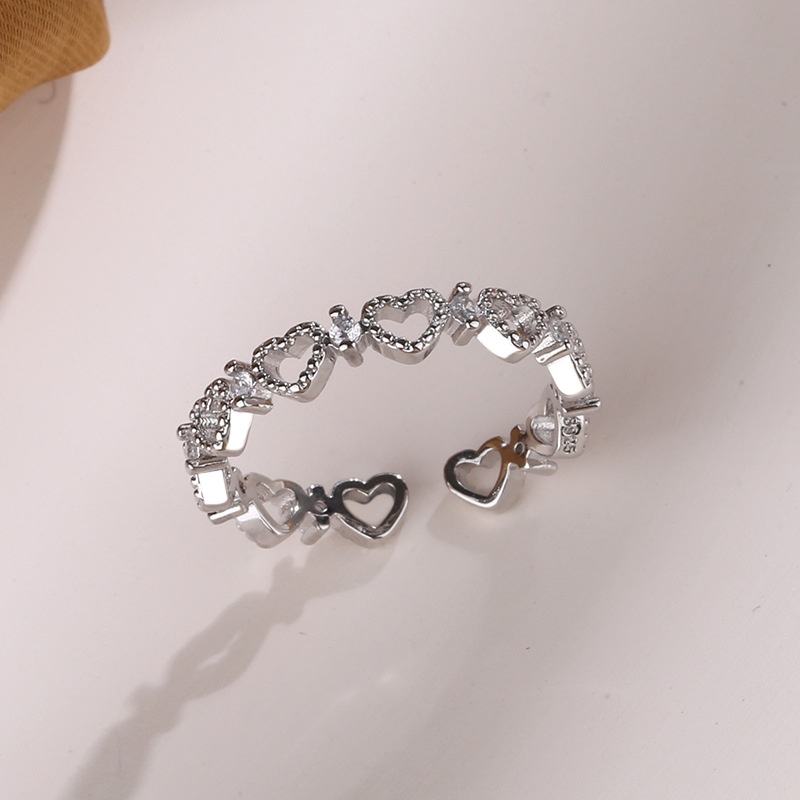 Peach Heart Ring With Zircon - Elegant Open Adjustable Ring_voghion.com