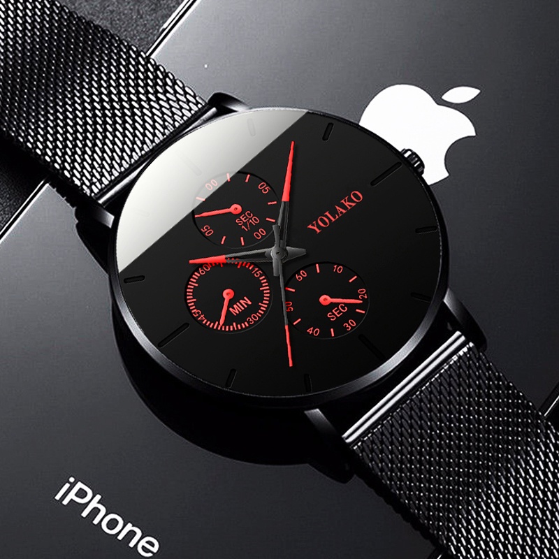 Fashion Mens Business Black Watches Luxury Stainless Steel Ultra Thin Mesh Belt Quartz Men Wrist Watch