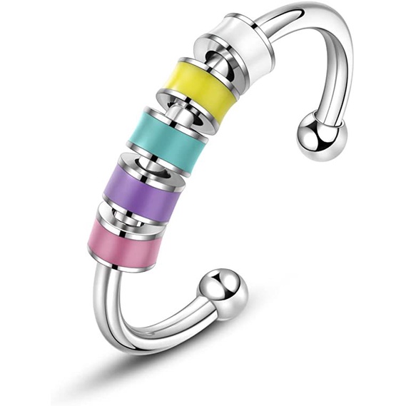New Anxiety Rings Colorful Enamel Unisex Fidget Ring with Bead Worry Stress Relief_voghion.com