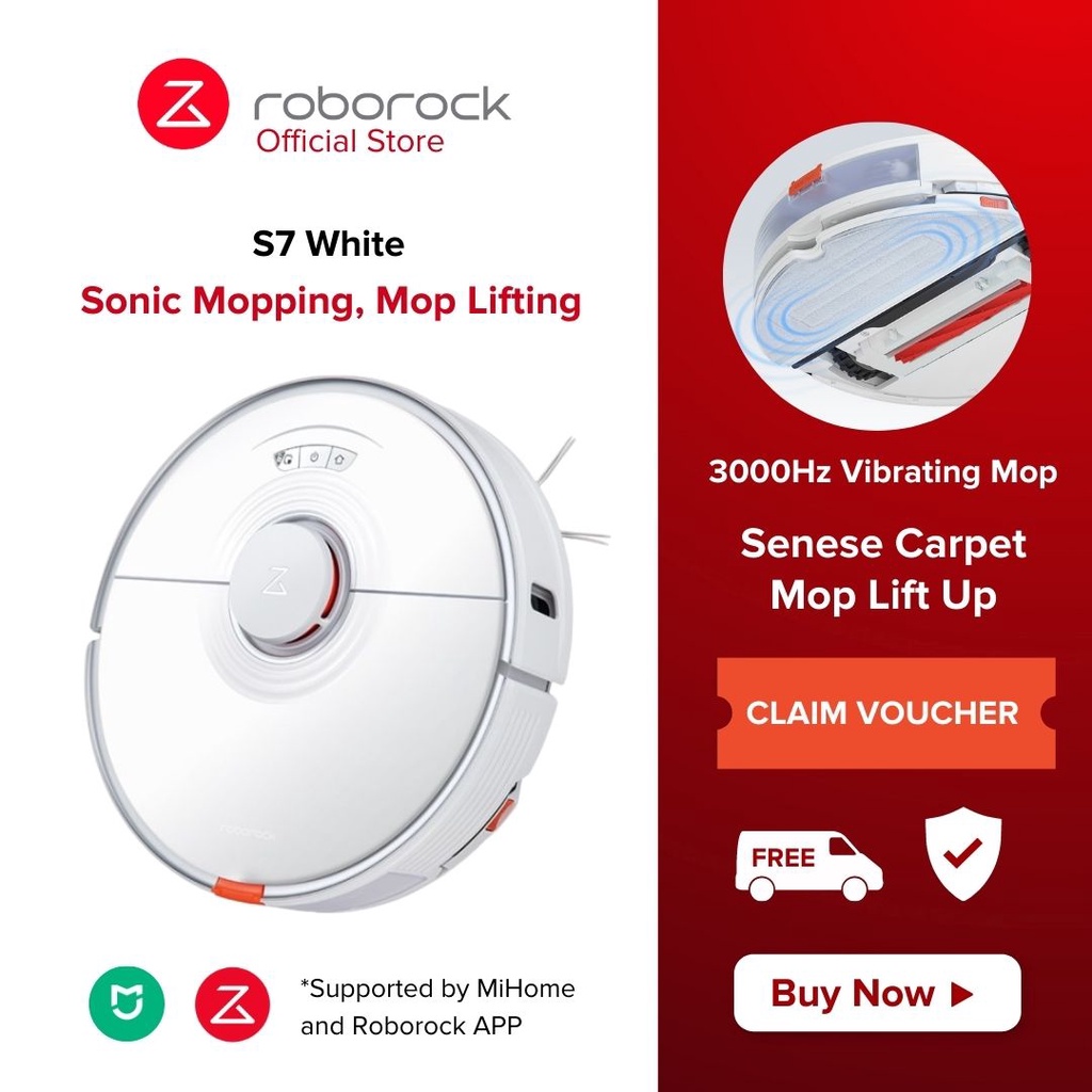 Roborock S7 Robot Vacuum UltraSonics Mopping, Vacuum & Mop Robotic Vacuum Cleaner, Carpet Detection, Auto Mop Lift Up