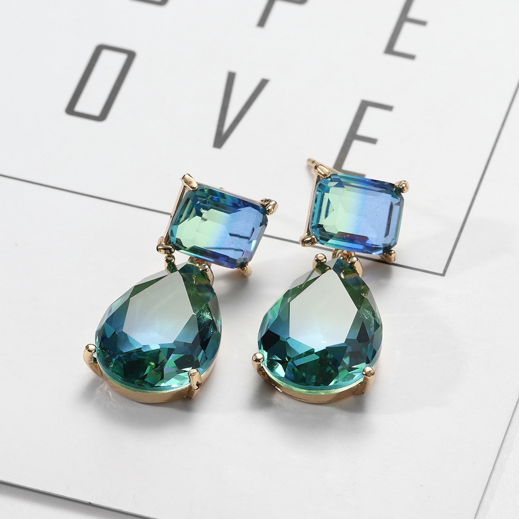 Water Drop Gemstone Stud Earrings For Women In Lake Blue Style_voghion.com
