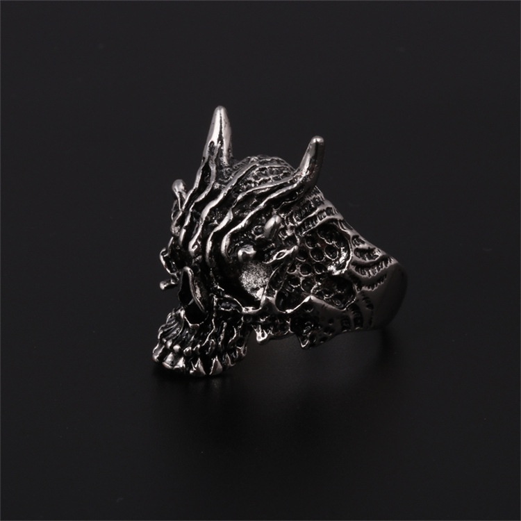 Retro Exaggerated Old Skull Ghost Face Ring Male HipHop Open Adjustable Ring_voghion.com