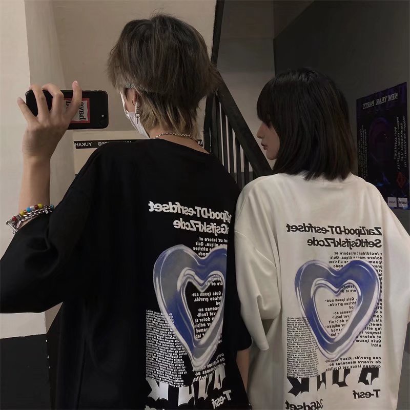 Summer Unisex Crewneck Oversized Shirt Short Sleeve Couple Tshirt For Men And Women Fashion Love Printed Korean Tops Plus Size Graphic Tees Trendy Streetwear