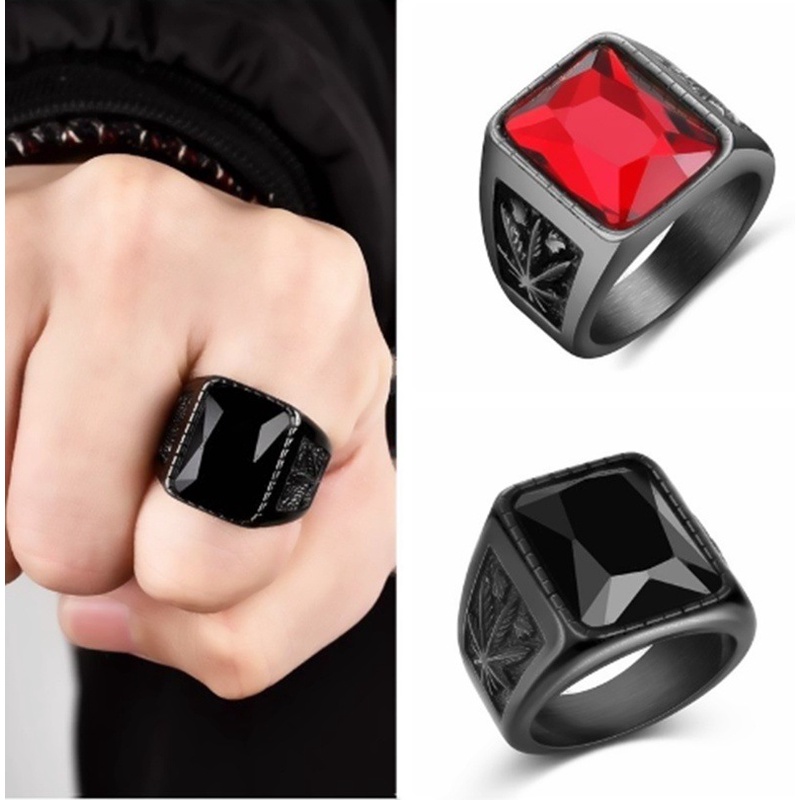 Anello da uomo alla moda quadrato nero rosso con pietra Anello con sigillo retrò Rock Punk Accessori per gioielli maschili Regalo per fidanzato_voghion.com