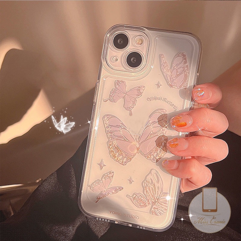 เคสโทรศัพท์มือถือ TPU ใส แบบนิ่ม ลายผีเสื้อ กันกระแทก สําหรับ IPhone 7Plus 8Plus XR X XS Max 6 6s 7 8 Plus 11 13 12 Pro Max 14 Pro Max