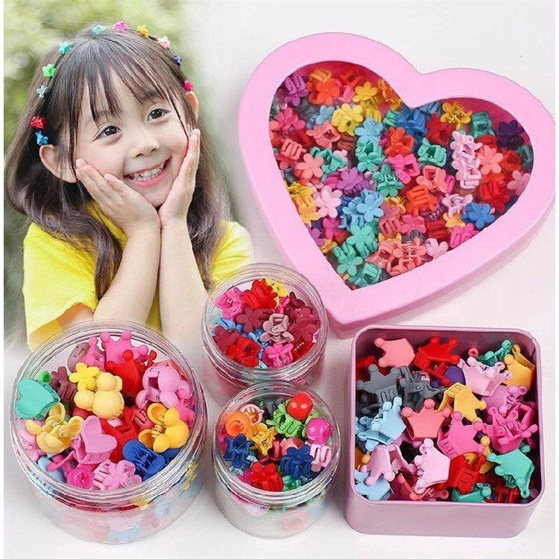 50PCS/Set Kids Korean INS Style Small Hair Crabs Cute Candy Color Flower Star Crown Hair Clip / Girls Sweet Hairpin Cartoons Hairpin / Children Colourful Simple Hair Pins / Women Daily Fashion BB Barr