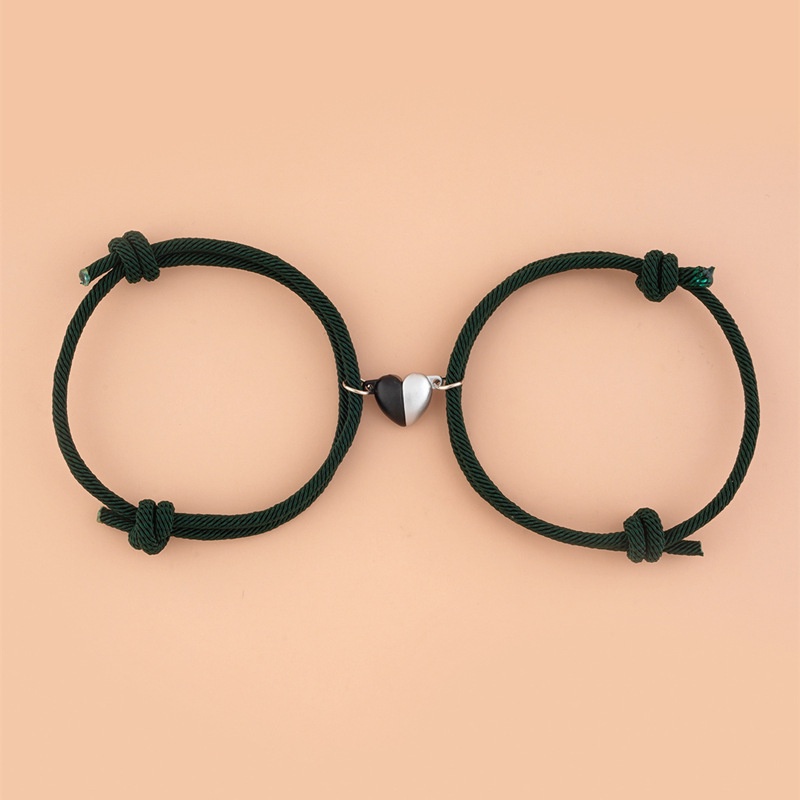1Pair Two halves Heart Magnetic Bracelet Steel Pendant Couple Bracelets for Lover Friendship Bracelets Braid Rope Magnet Jewelry_voghion.com