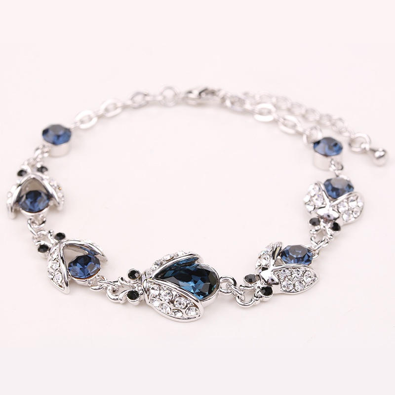 Beetle Crystal Bracelet Sea Blue Rhinestone Beaded Bracelet_voghion.com