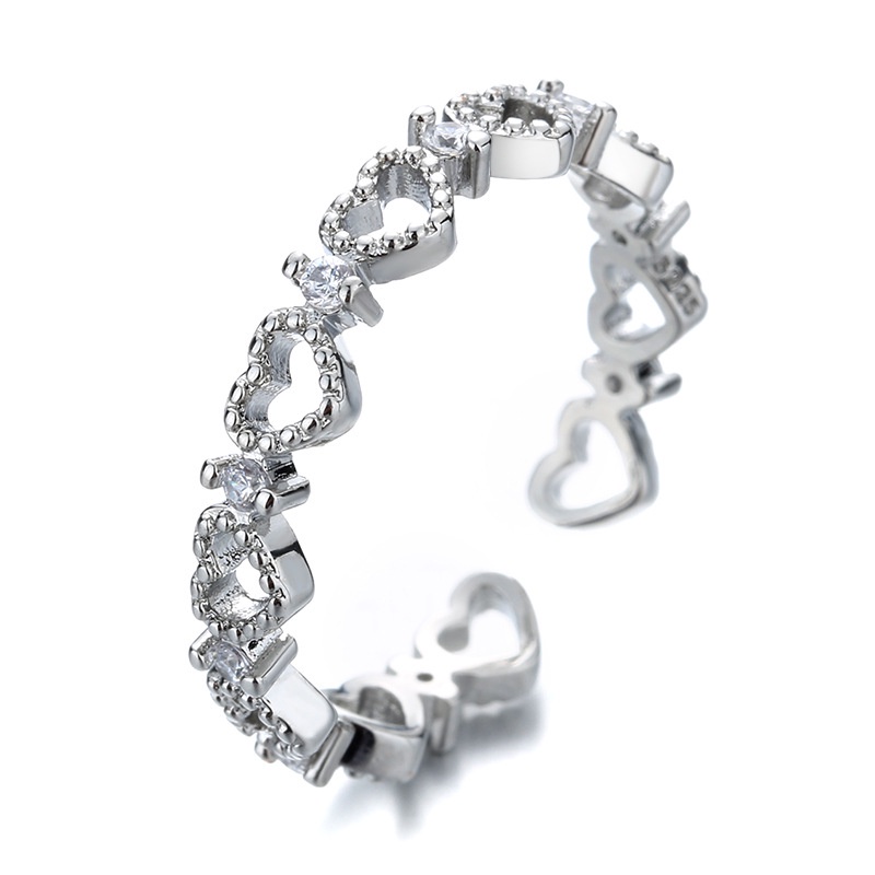 Peach Heart Ring With Zircon - Elegant Open Adjustable Ring_voghion.com