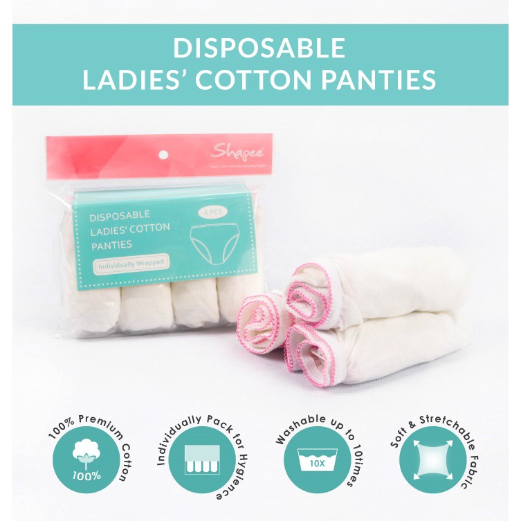 Disposable Ladies' Premium Cotton Panties (4pcs) Post Birth - Soft, Comfortable, Reusable, Washable! Individually Wrap
