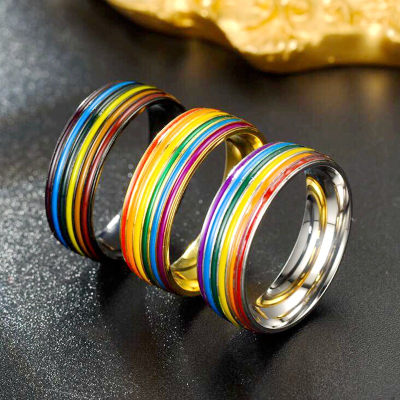Stainless Steel Rainbow Ring For Couples Titanium Wedding Band_voghion.com