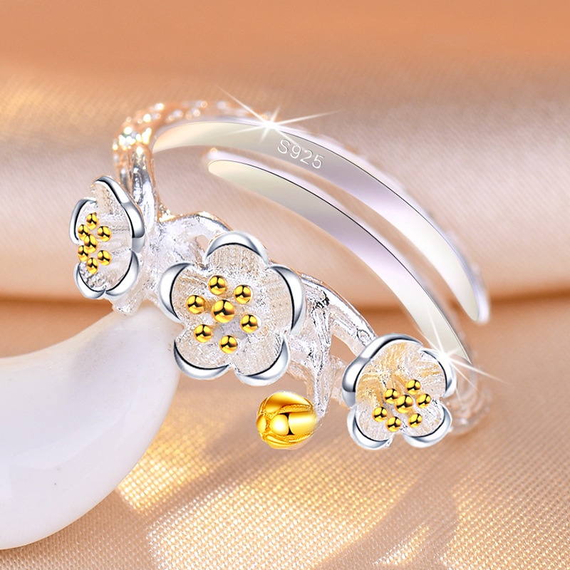 Plum Flower Adjustable Ring For Women Cute Branch Finger Ring_voghion.com