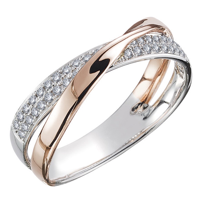 Bague Croisée Pour Femme Avec Zircon En Or Et Argent Élégante_voghion.com