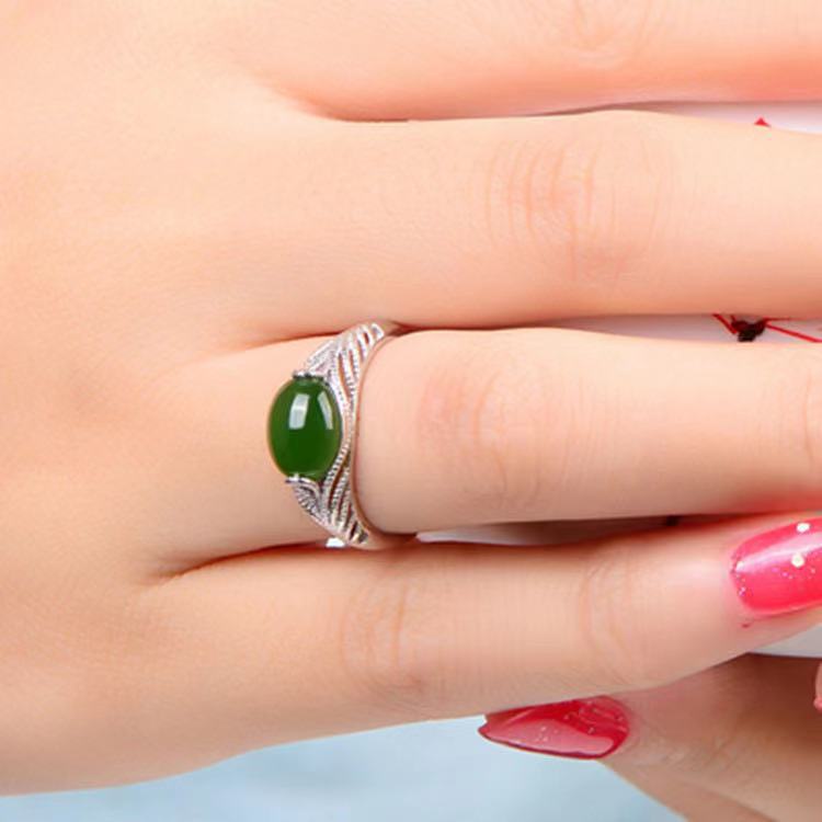 Anello da donna con smeraldo, rubino, argento placcato, giada Hetian, anello di apertura, regalo di compleanno_voghion.com