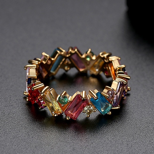 Geometrischer Zirkon-Ring, modischer bunter Zirkon-Regenbogenring für Frauen zur Hochzeit_voghion.com