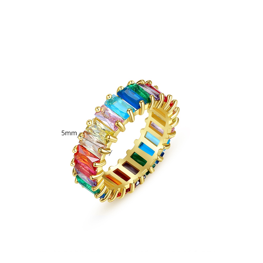 5mm Baguette Regenbogen Zirkon Ring Frauen Mode Engagement Hochzeit Band Charme Finger Schmuck_voghion.com