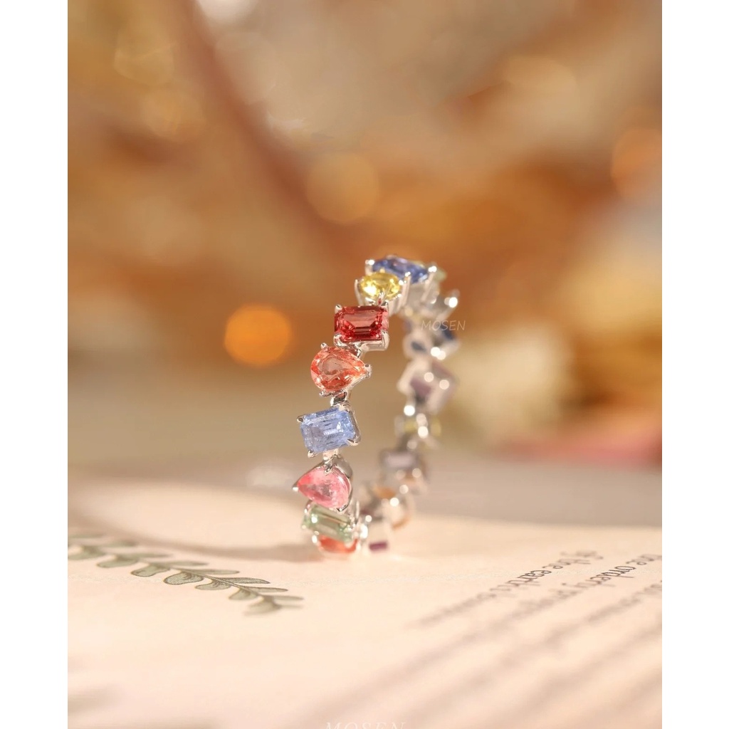 Fantastico anello aperto arcobaleno Scintillante cristallo geometrico Anello colorato Misura regolabile_voghion.com