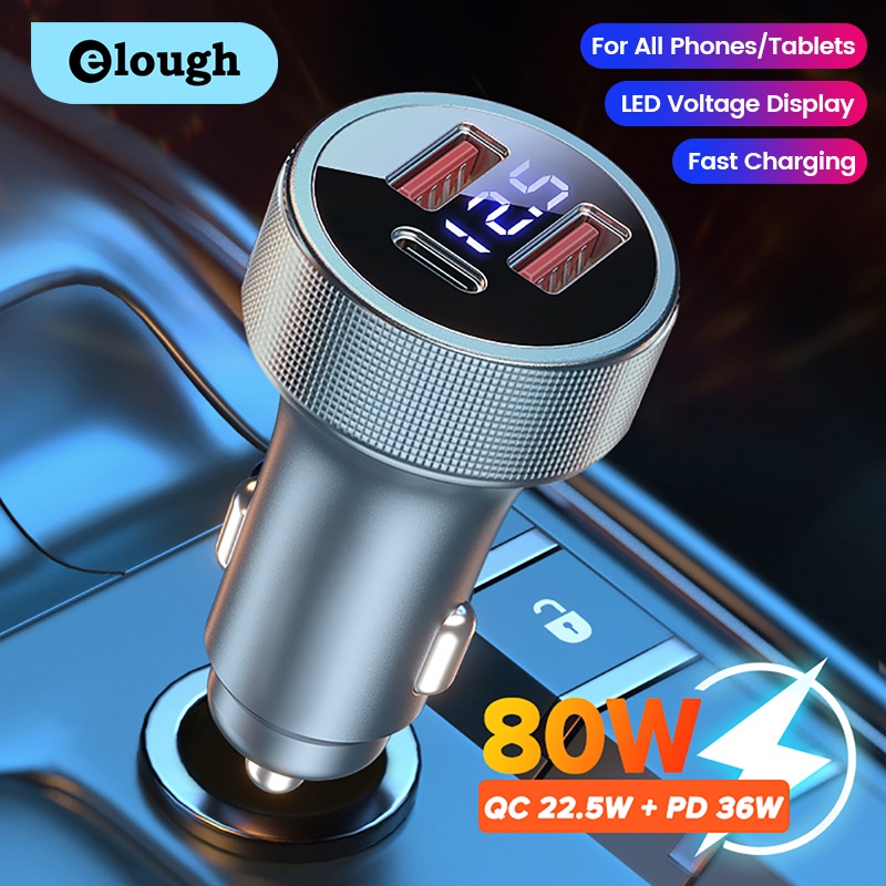Elough 3 Ports 80W Dual Car Charger Fast Charging PD USB Type C USB Phone Charger in Car