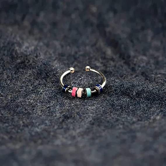 New Anxiety Rings Colorful Enamel Unisex Fidget Ring with Bead Worry Stress Relief_voghion.com