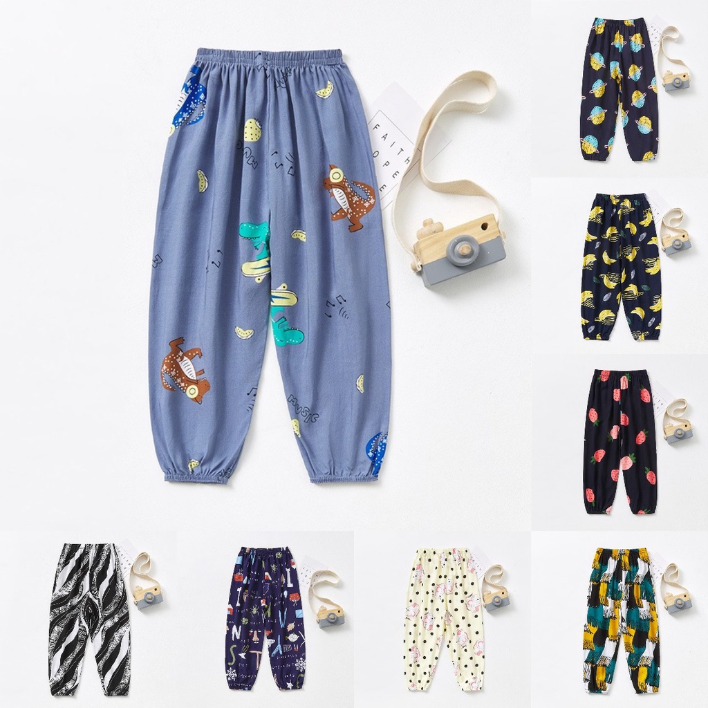 ✨2~12Y Summer Boys Girls Pants Cotton Kids Print Flower Trousers Unisex Clothing