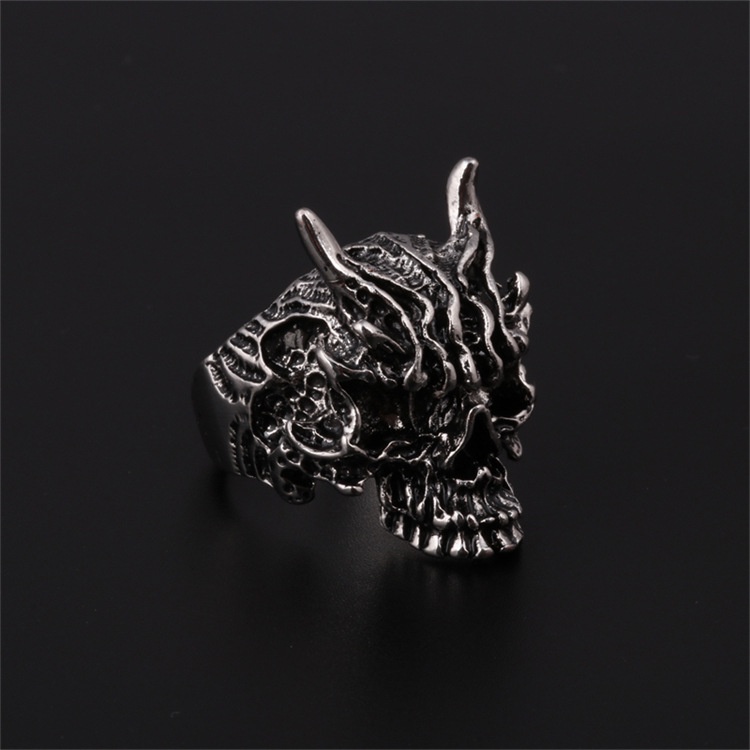Retro Exaggerated Old Skull Ghost Face Ring Male HipHop Open Adjustable Ring_voghion.com