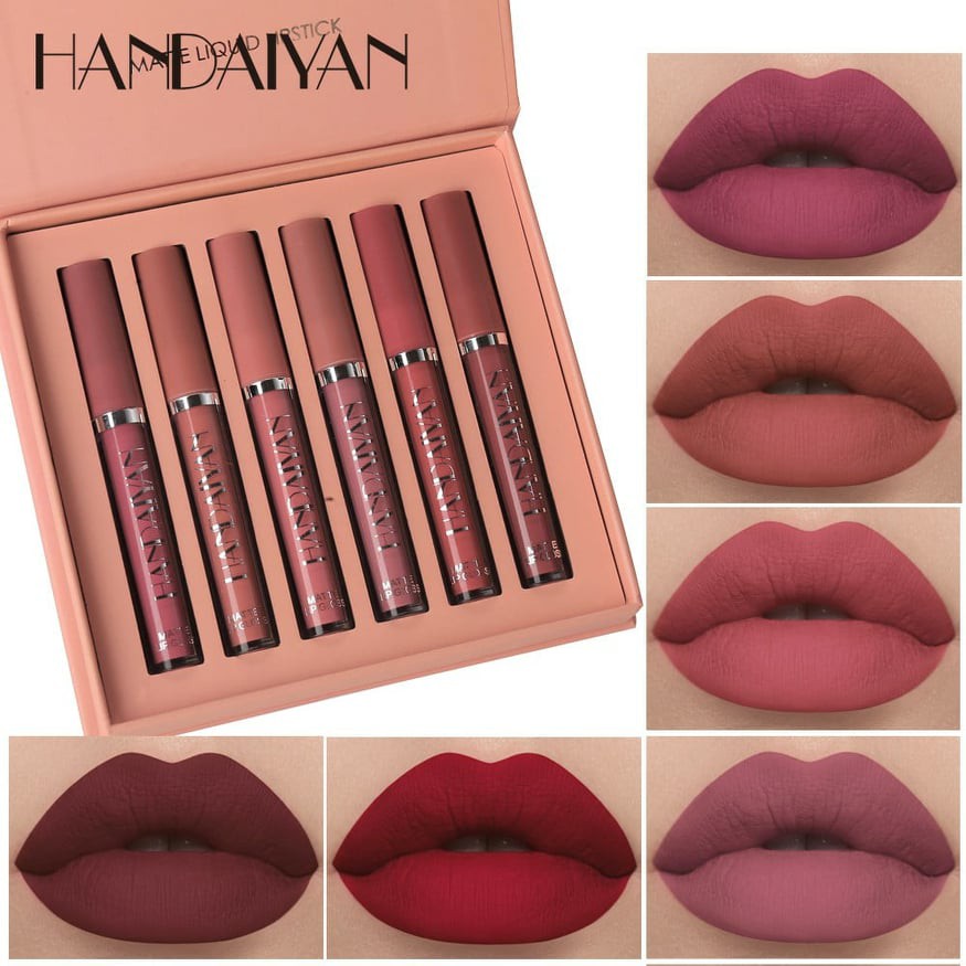 HANDAIYAN 6PCS/ SET Matte Liquid Lip Gloss Set Creamy-matte Shimmer Lipstick Kit Waterproof and Non-stick Gincu 口红