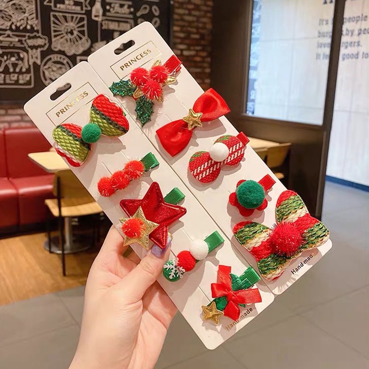 Épingle à cheveux de noël avec nœud papillon, bonhomme de neige, arbre, bec de canard, accessoires pour cheveux mignons pour enfants, nouvelle collection 5 pièces/ensemble_voghion.com