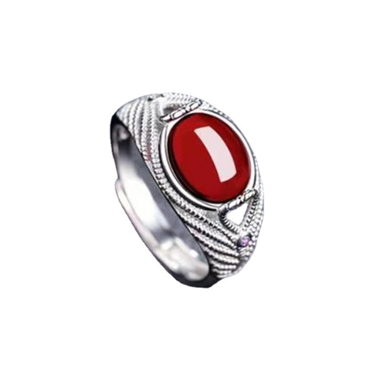 Anello da donna con smeraldo, rubino, argento placcato, giada Hetian, anello di apertura, regalo di compleanno_voghion.com