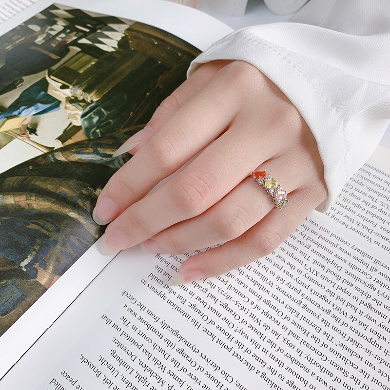 Farbenfroher Zirkon Ring Offen Verstellbar Modisch Elegant_voghion.com