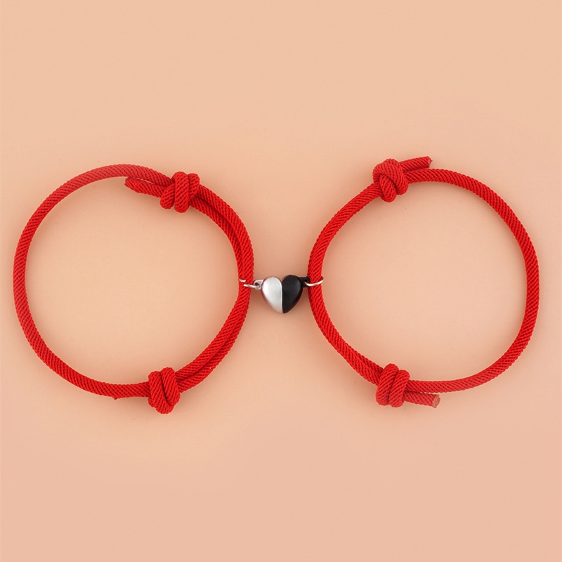 1Pair Two halves Heart Magnetic Bracelet Steel Pendant Couple Bracelets for Lover Friendship Bracelets Braid Rope Magnet Jewelry_voghion.com