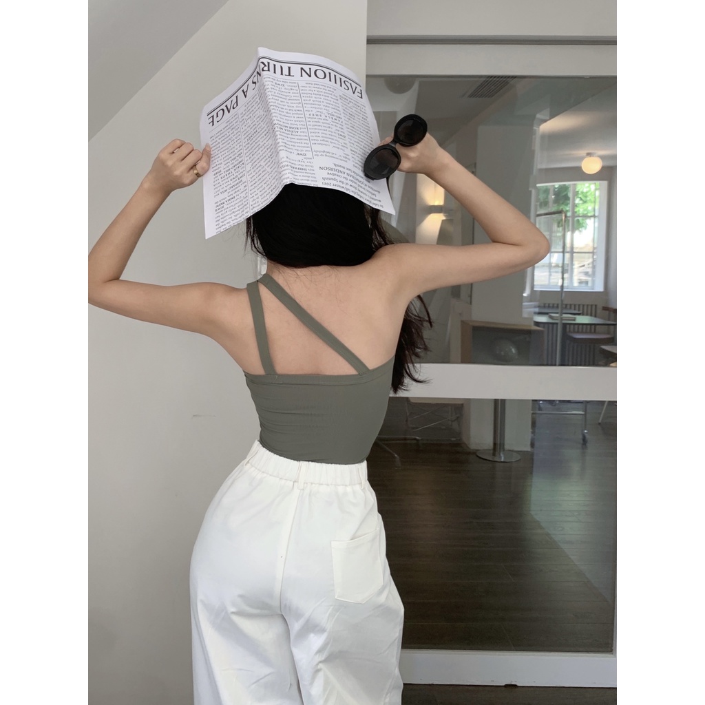 Xiaozhainv Korean sexy one-shoulder slim camisole women clothes All Match  bottoming Tank crop top