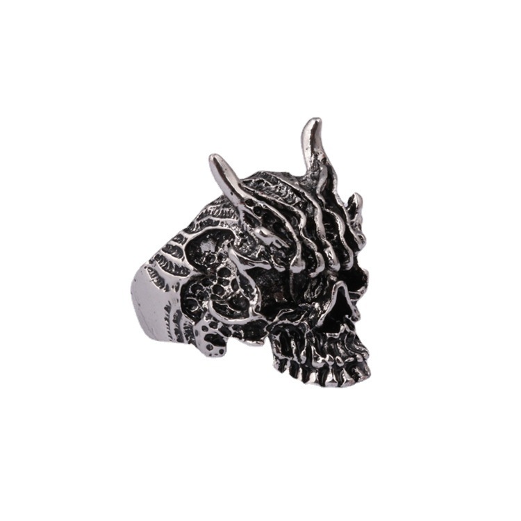 Retro Exaggerated Old Skull Ghost Face Ring Male HipHop Open Adjustable Ring_voghion.com