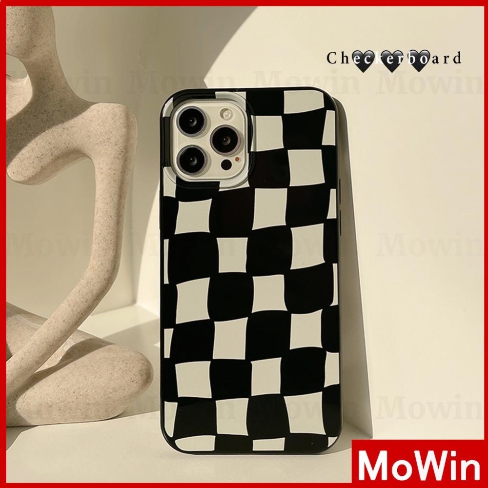 Mowin - เคสไอโฟน เคส iPhone ซิลิโคนนุ่มเคสลูกกวาด สีดำสดใส หลุมขนาดใหญ่ ตัวป้องกันกล้องกันกระแทก ตารางหมากรุก เรขาคณิต เรียบง่าย สไตล์ กระดานหมากรุก เข้ากันได้สำหรับ iPhone 13 Pro Max iPhone 12 Pro Ma