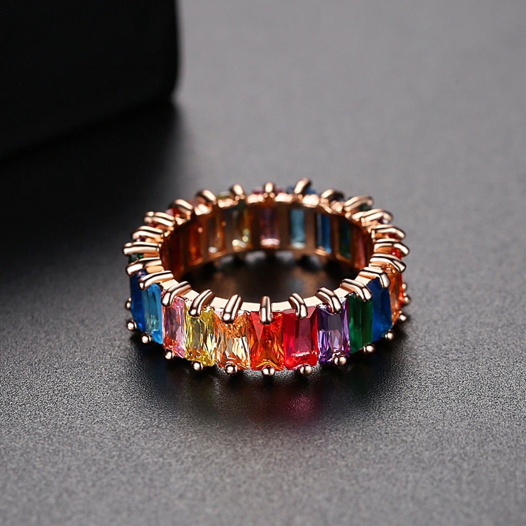 5mm Baguette Regenbogen Zirkon Ring Frauen Mode Engagement Hochzeit Band Charme Finger Schmuck_voghion.com