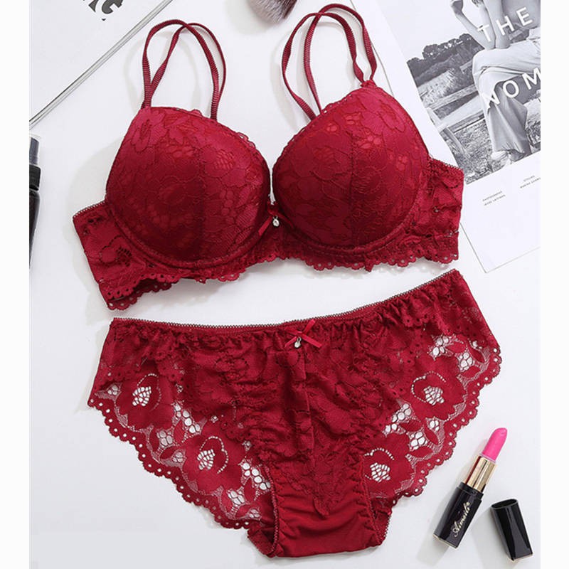 Women Soft Lace Push Up Bra Panties Set Underwire Push Up