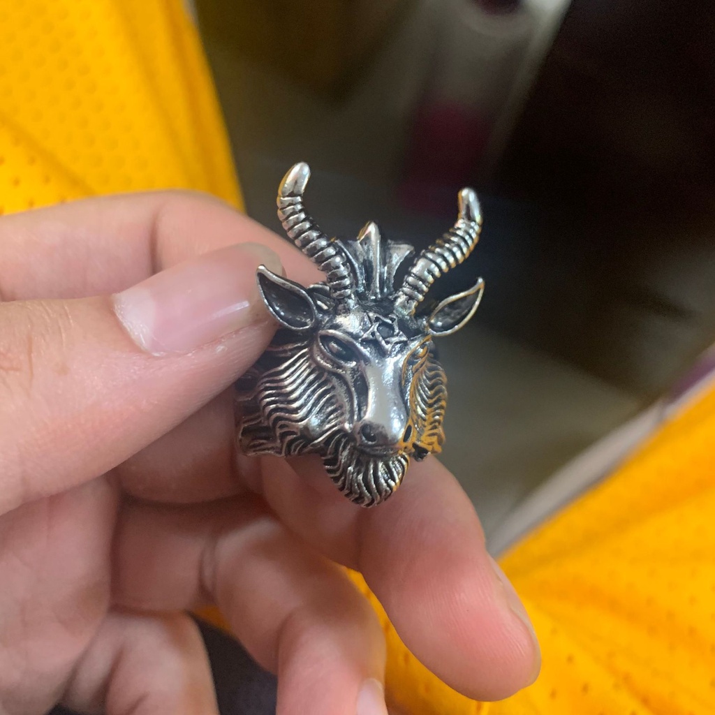 Fashion Big Sheep Goat Horn Head Ring Satan Worship For Men Unique Biker Punk Animal Jewelry_voghion.com