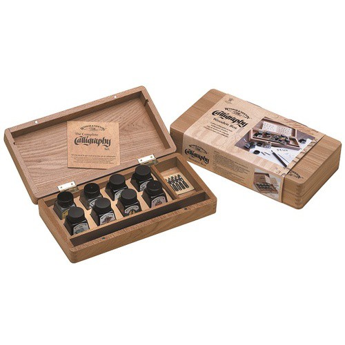 WINSOR & NEWTON 溫莎牛頓 蟲膠彩色防水墨水 8色經典木盒套組