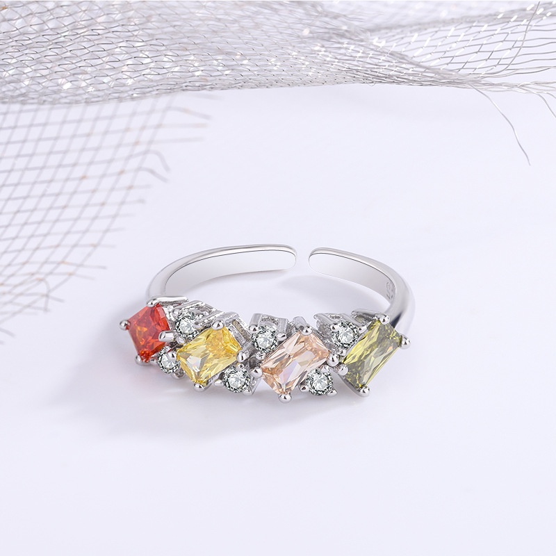 Farbenfroher Zirkon Ring Offen Verstellbar Modisch Elegant_voghion.com