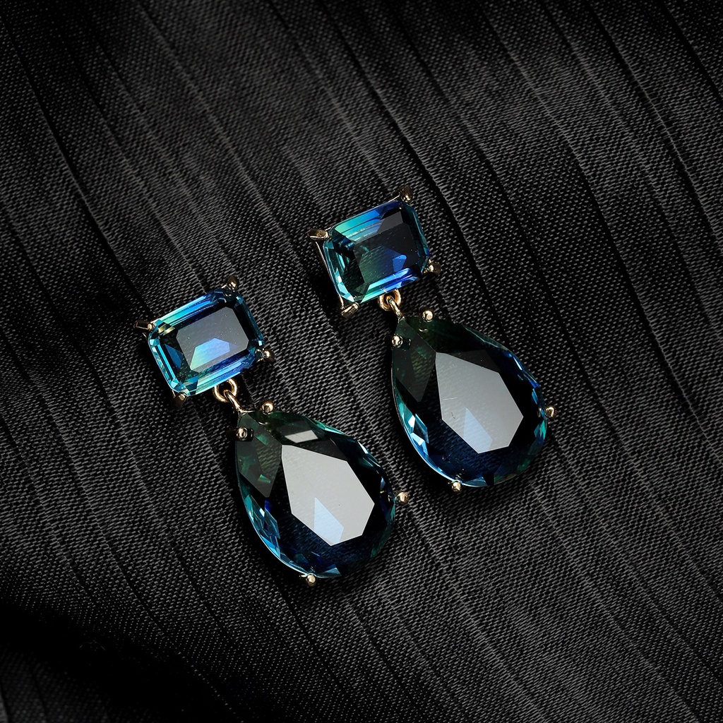 Water Drop Gemstone Stud Earrings For Women In Lake Blue Style_voghion.com