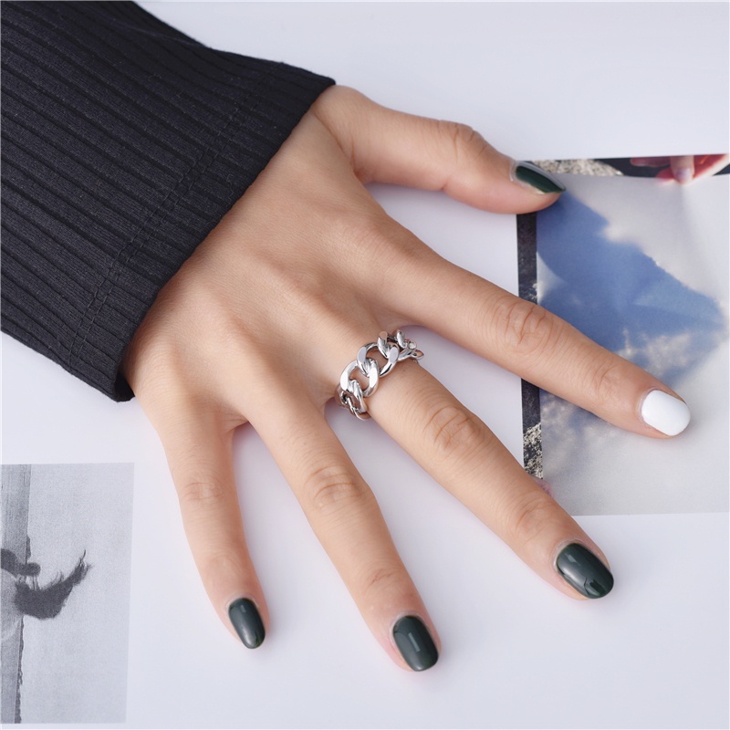 Anillo de cadena de acero inoxidable estilo punk hip-hop_voghion.com