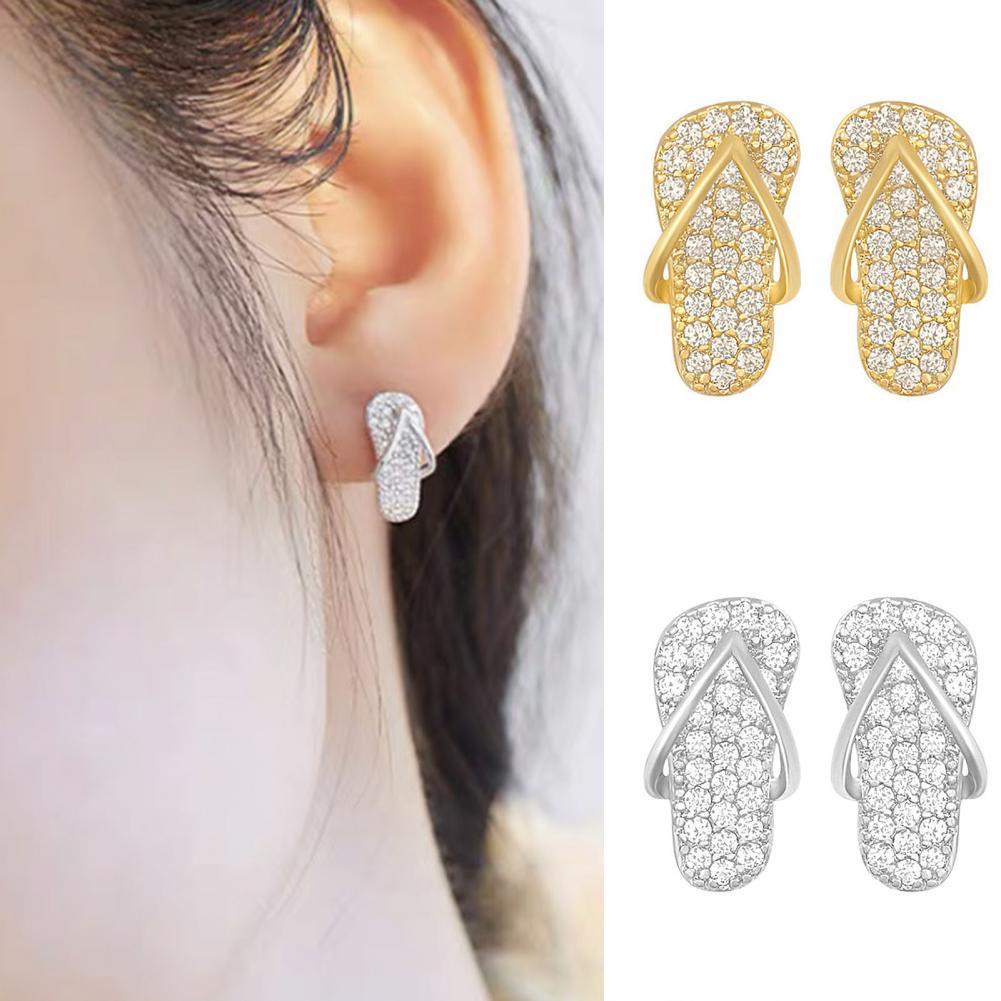 Full Rhinestone Slippers Stud Earring for Women Party Mini Shoes Earring Statement Jewellery_voghion.com