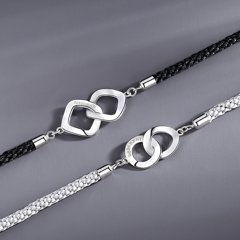 Interlocking Bracelet, Black & White Rhombus Woven Hand Jewellery_voghion.com