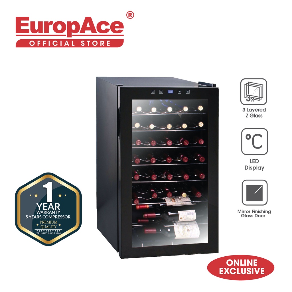 EuropAce 33 Bottles Wine Cooler EWC 1331S - 5 Years Compressor Warranty