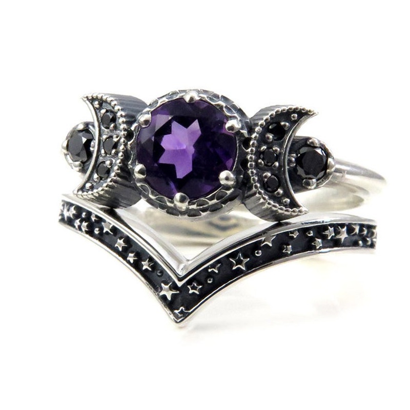 Anello luna gotico con cristallo viola e zircone nero donna_voghion.com