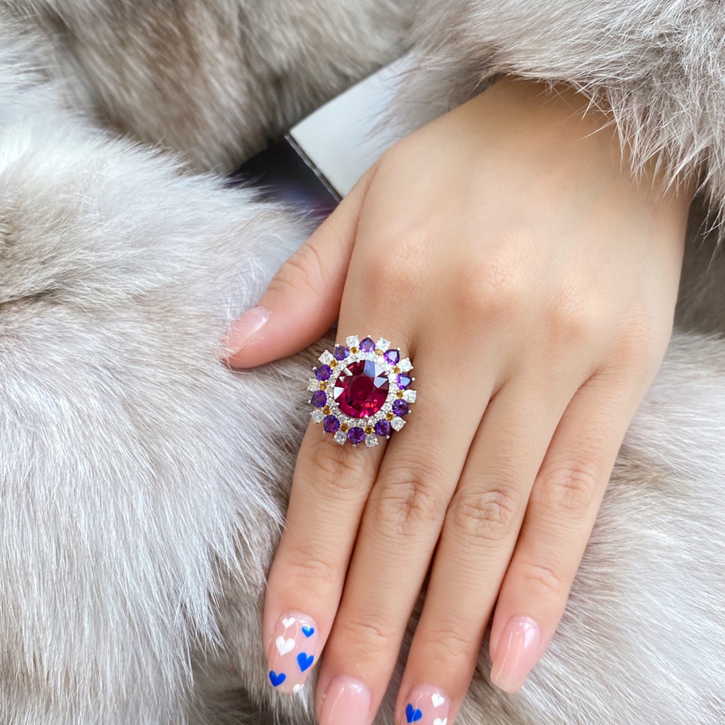Simulation Amethyst Rubellit Offener Ring Weibliche Mode Voll Zirkon Ring Größe Einstellbar_voghion.com