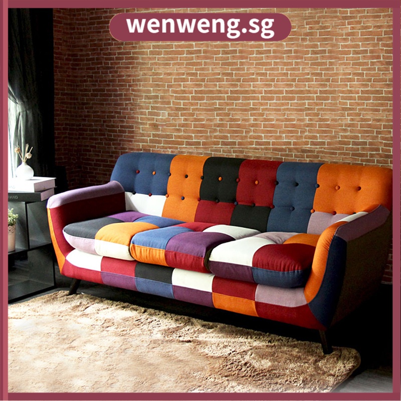 Wenweng Sofa Creative Color Nordic Fabric Designer Personality Small Family Three Person Combination Art QKAZ TON6