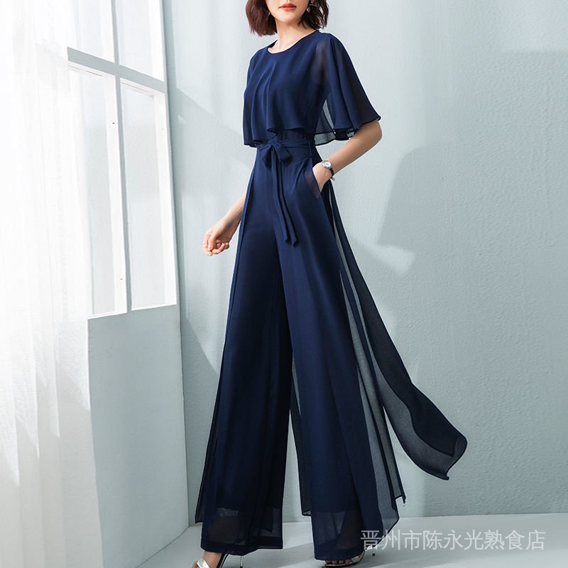 Bộ Áo Liền Quần Ống Rộng Tay Lá Sen Chất Liệu Chiffon Thời Trang Mùa Hè Cho Nữáo kiểu hàn quốc mùa hè